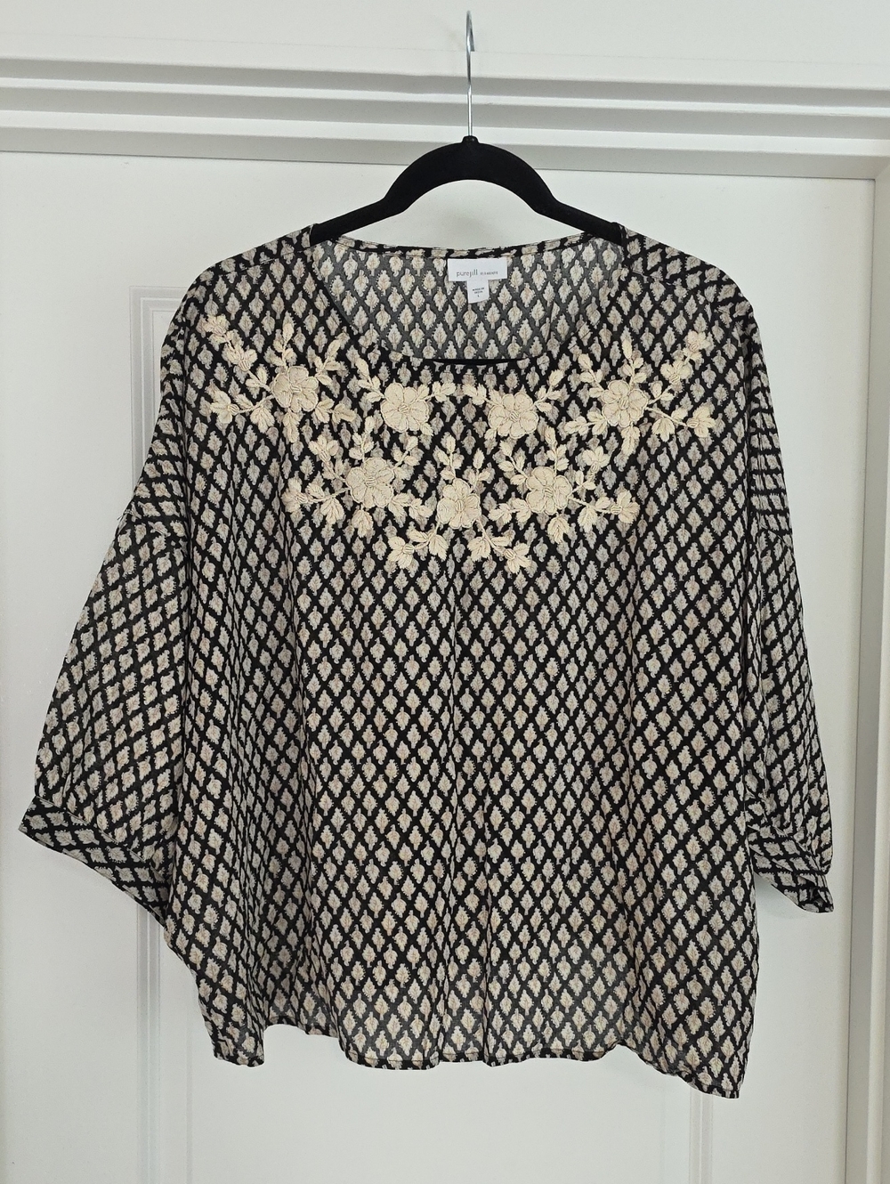 J. Jill Black & Cream Embroidered Boho Tunic